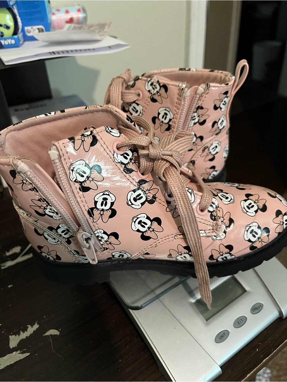 Girls' Pink Minnie Mouse Print Lace-Up Boots